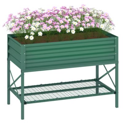 Galvanized Raised Garden Bed with Legs and Storage Shelf