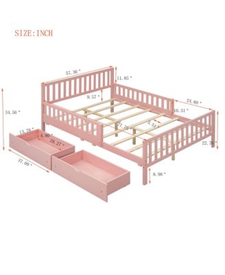 Wood Platform Bed with Guardrails on Both Sides and Two Storage Drawers
