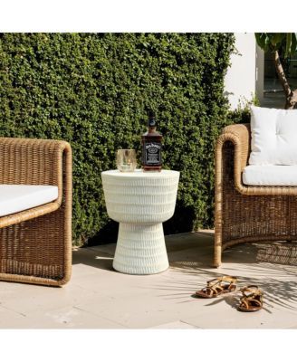 Outdoor and Indoor Round Spiral Pattern Side Table, Off White