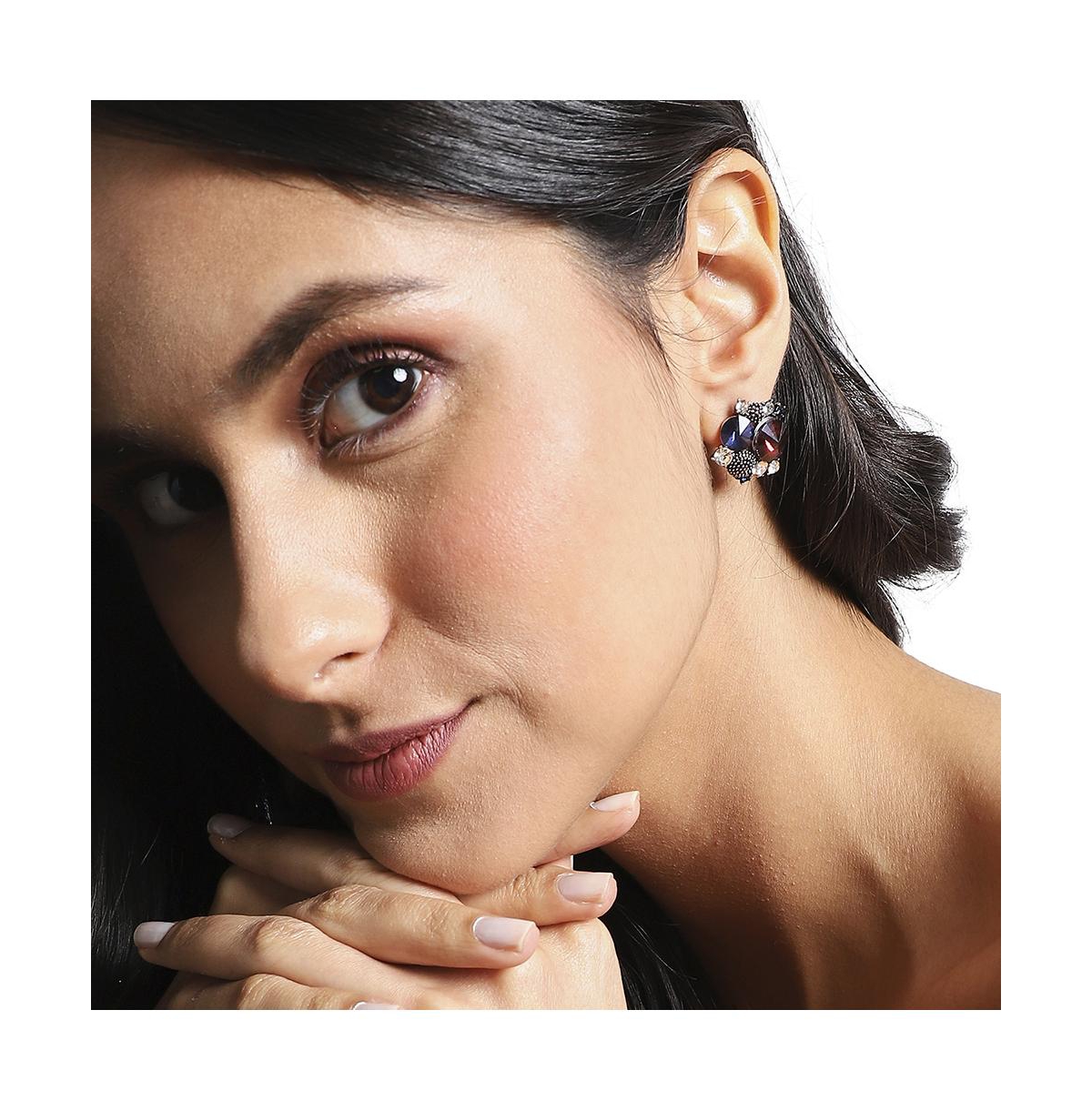 Sohi Crystal Textured Stud Earrings In Grey