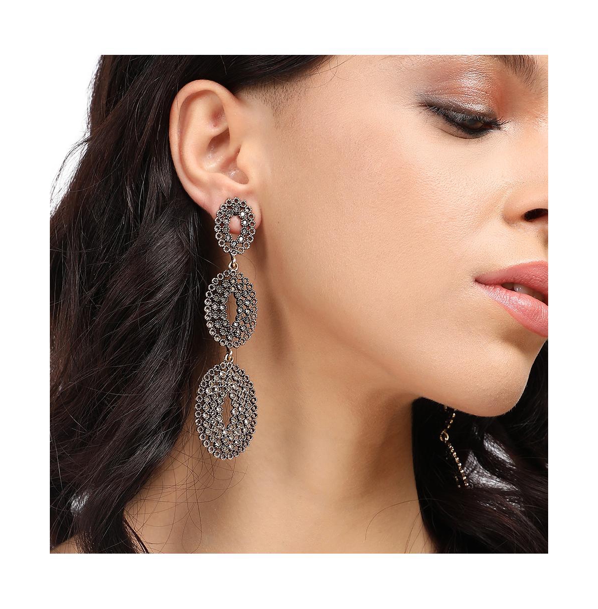 Intricate Oval Long Drop Earrings