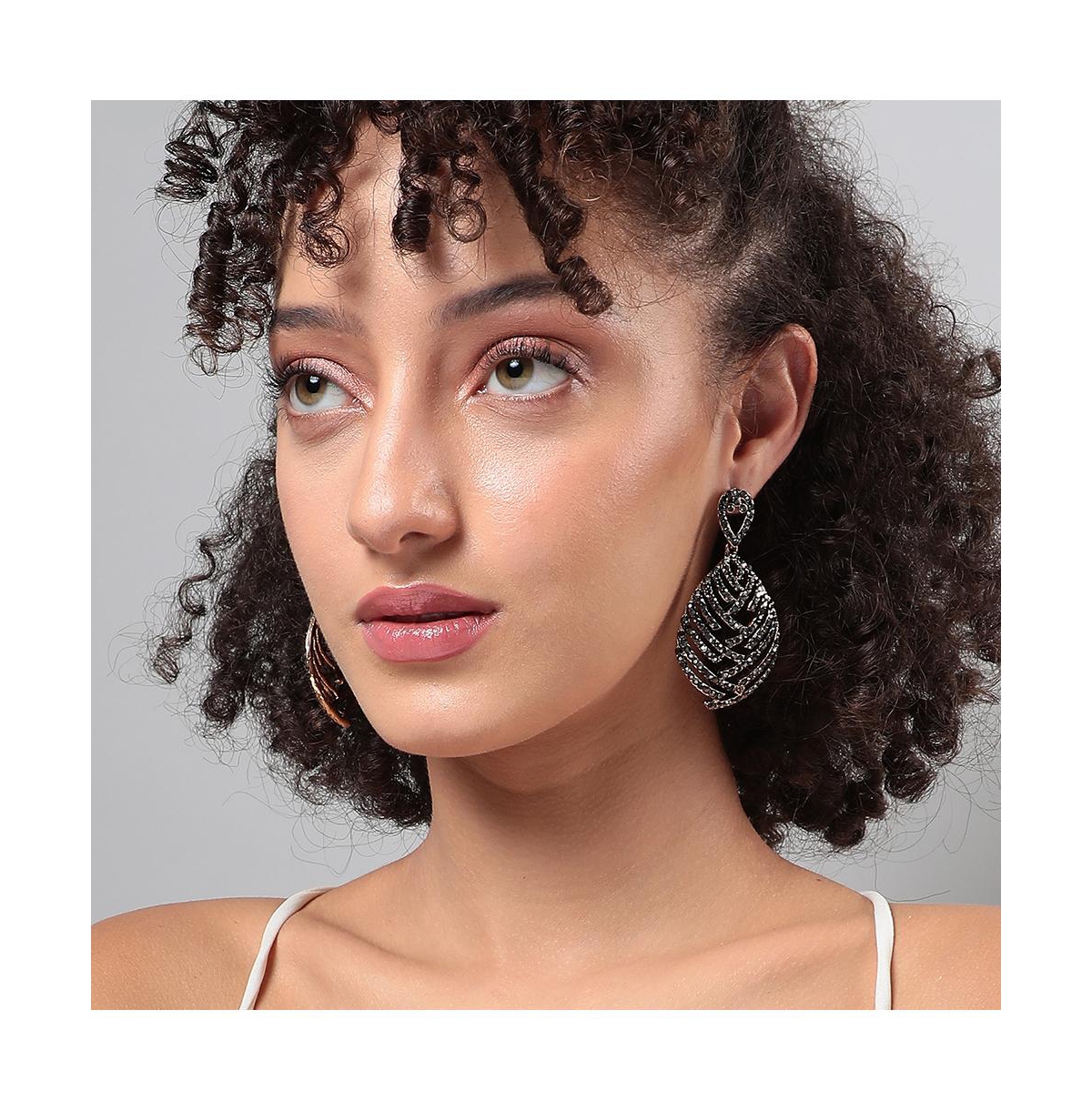 Sohi Embellished Overlay Teardrop Earrings In Silver