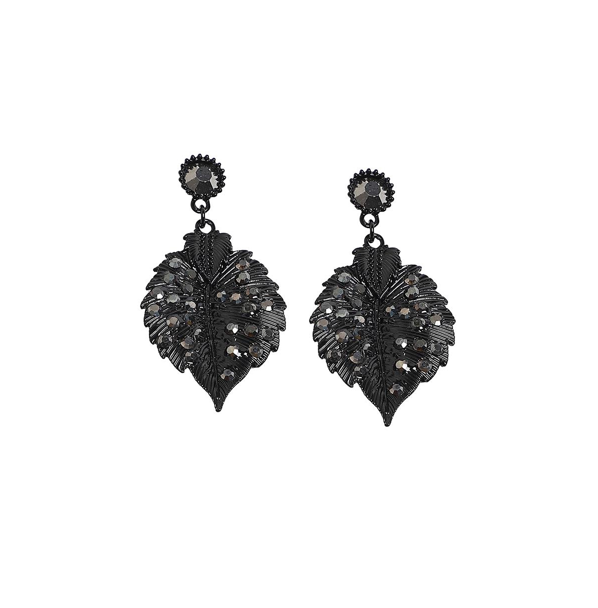 Sohi Embellished Leaf Drop Earrings In Black