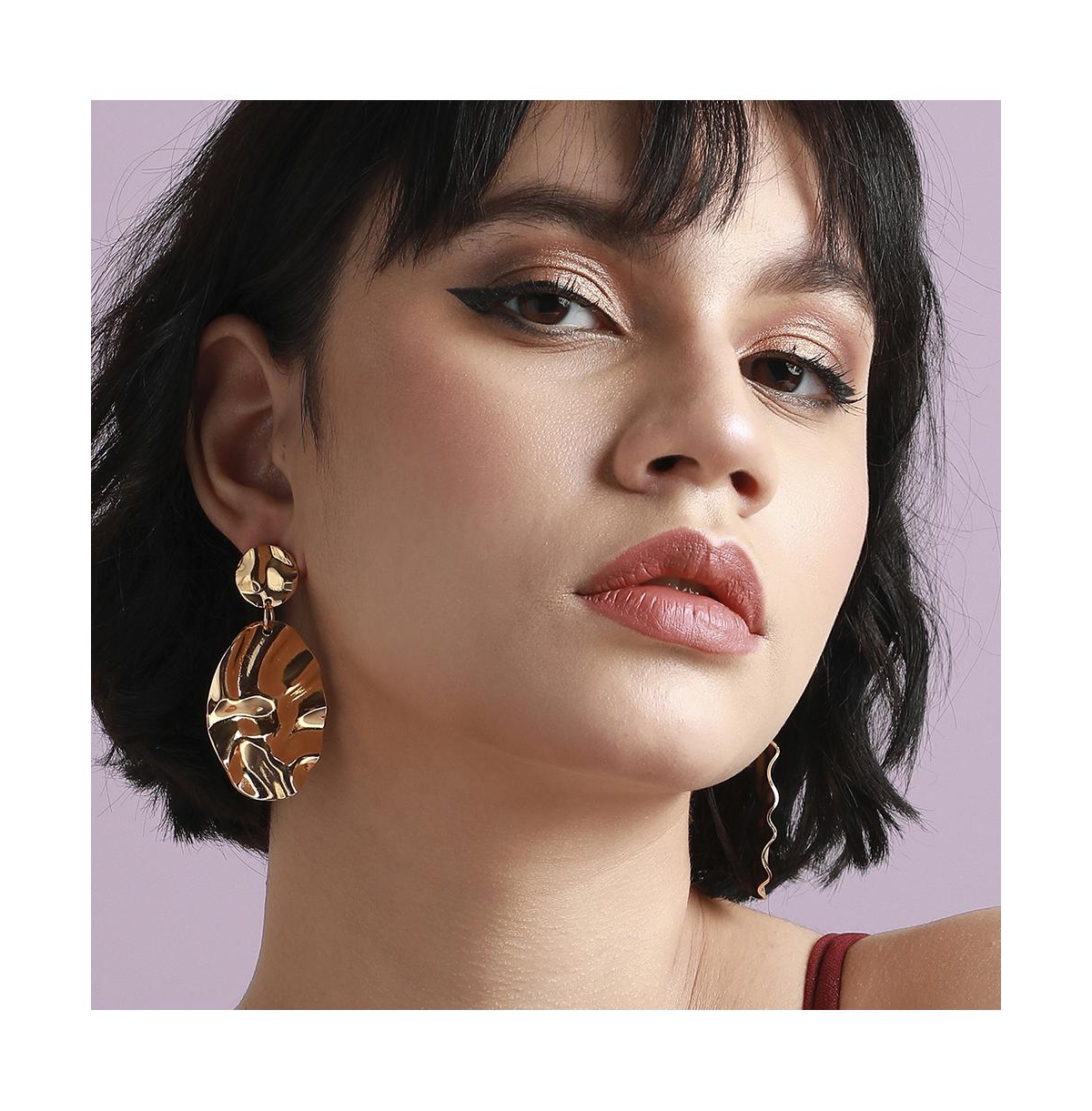 Dented Oval Drop Earrings