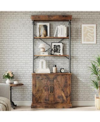 Bookshelf with Doors 73.62in Tall Bookcase Industrial Storage Open Rack Shelf with Cabinet