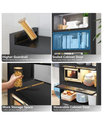 4 Door Accent Cabinet, 5 Tier Kitchen Organizer Shelf, Black