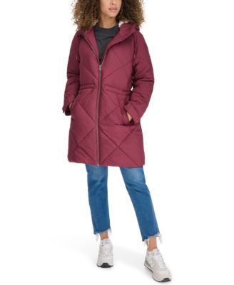 Women's Diamond Quilted Cinch Waist Parka Jacket