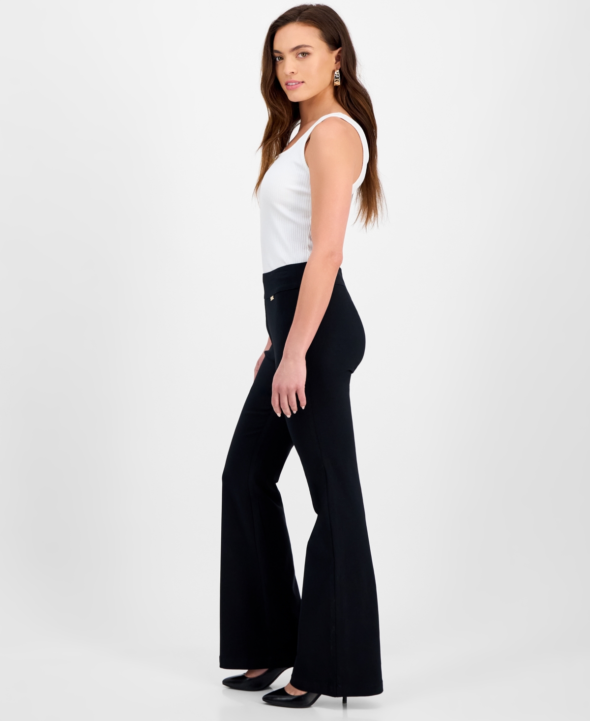 Inc International Concepts Petite High-rise Flare Pants, Exclusively At Macy's In Deep Black