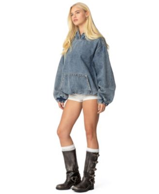 Womens Marney Oversized Studded Denim Hoodie