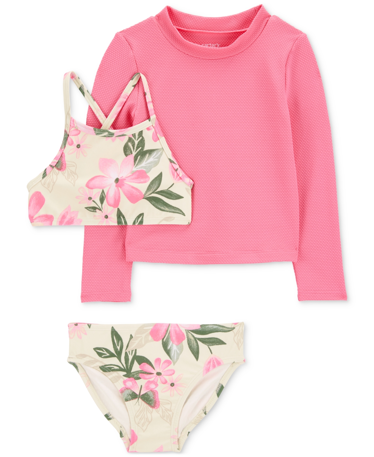 Carter's Babies' Toddler Girls Floral-print Rash Guard Swimsuit, 3 Piece Set In Assorted