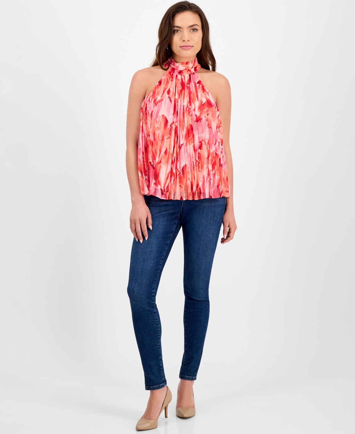 Inc International Concepts Women's Printed Pleated Chiffon Halter Top, Exclusively At Macy's In Vera Bouquet