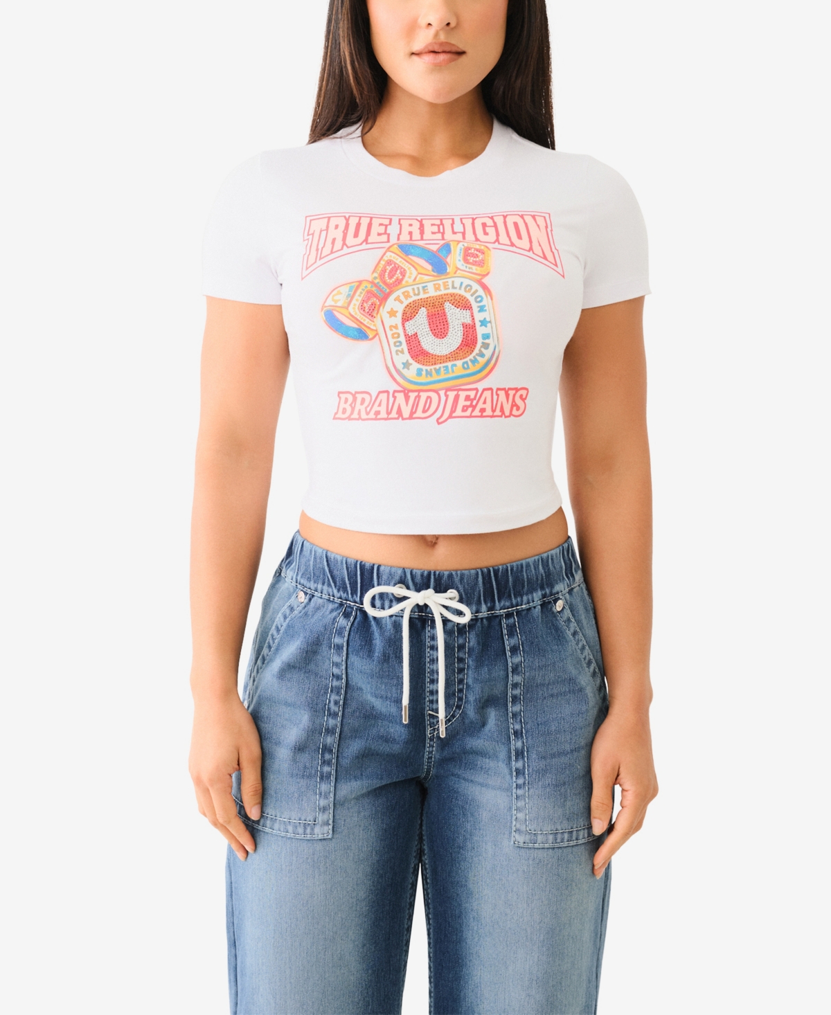 TRUE RELIGION WOMEN'S CLASS RING BABY CREWNECK T-SHIRT 