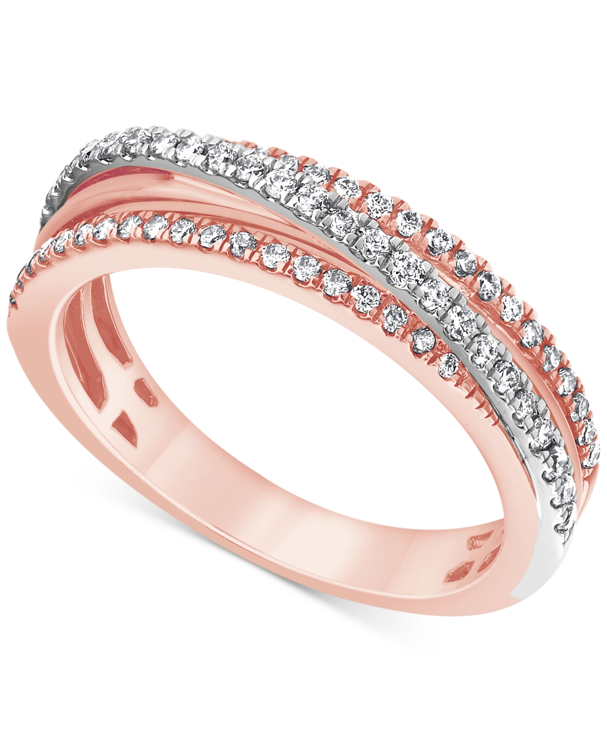 Macy's Diamond Triple Row Crossover Ring (3/8 Ct. T.w.) In 14k Two-tone Gold In Two-tone Gold