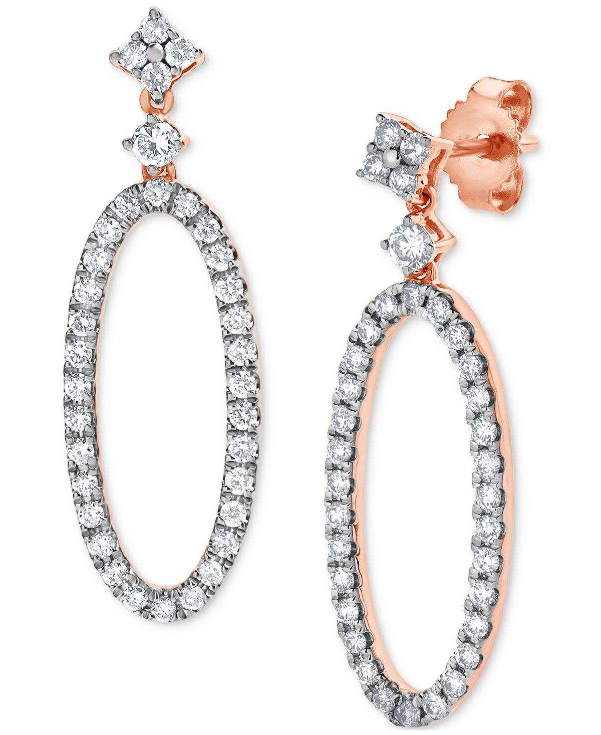 Macy's Diamond Open Oval Hoop Drop Earrings (5/8 Ct. T.w.) In 14k Rose Gold In Rose Gold