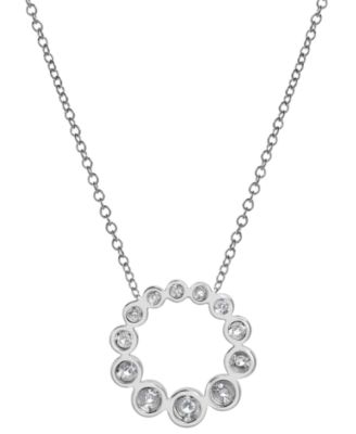 Diamond Graduated Bezel Circle Pendant Necklace (1/5 ct. t.w.) in 14k White Gold, 16" + 2" extender