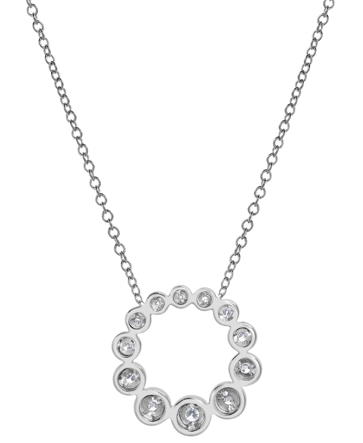 MACY'S DIAMOND GRADUATED BEZEL CIRCLE PENDANT NECKLACE (1/5 CT. T.W.) IN 14K WHITE GOLD, 16" + 2" EXTENDER 