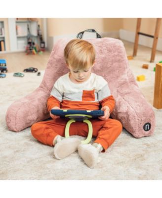 Faux Fur Supportive Backrest Reading Pillow for Adults & Kids - Blue