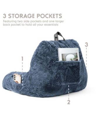 Faux Fur Supportive Backrest Reading Pillow for Adults & Kids - Blue