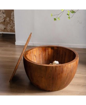 31.50"Vintage Style Bucket Shaped Coffee Table with storage function, for Office, Dining Room and Living Room