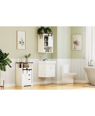 Bathroom Floor Cabinet - Rustic Storage Cabinet with Sliding Barn Door Storage Cabinet with 3 Storage Drawers & Open Shelf Solid Cabinet for Bathroom Kitchen Living Room Bedroom