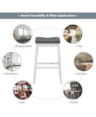 Set of 2 Nailhead Saddle Bar Stools 29'' Pub Chairs with Rubber Wood Legs