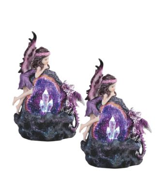 FC Design "2-PC Set" 8"H Purple Fairy and Baby Dragon with LED Faux ...