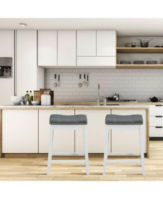 Set of 2 Wood Nailhead Saddle Bar Stools 24'' Counter Stools with Cushion