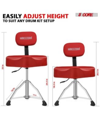 Drum Throne with Backrest Thick Padded Adjustable Guitar Stool Motorcycle Style Saddle Music Chair Seat for Adult Drummers