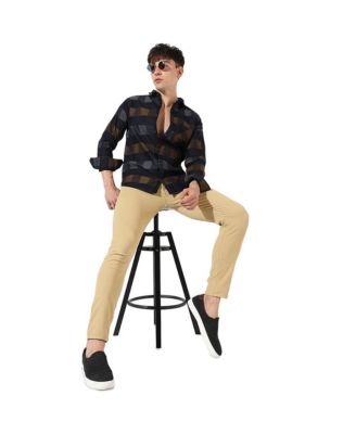 Men's Grey & Olive Green Gun Club Check Shirt