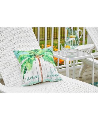 At The Beach Coastal Tropical Beach Premium Indoor/Outdoor Accent Throw Pillow, 18" x 18"
