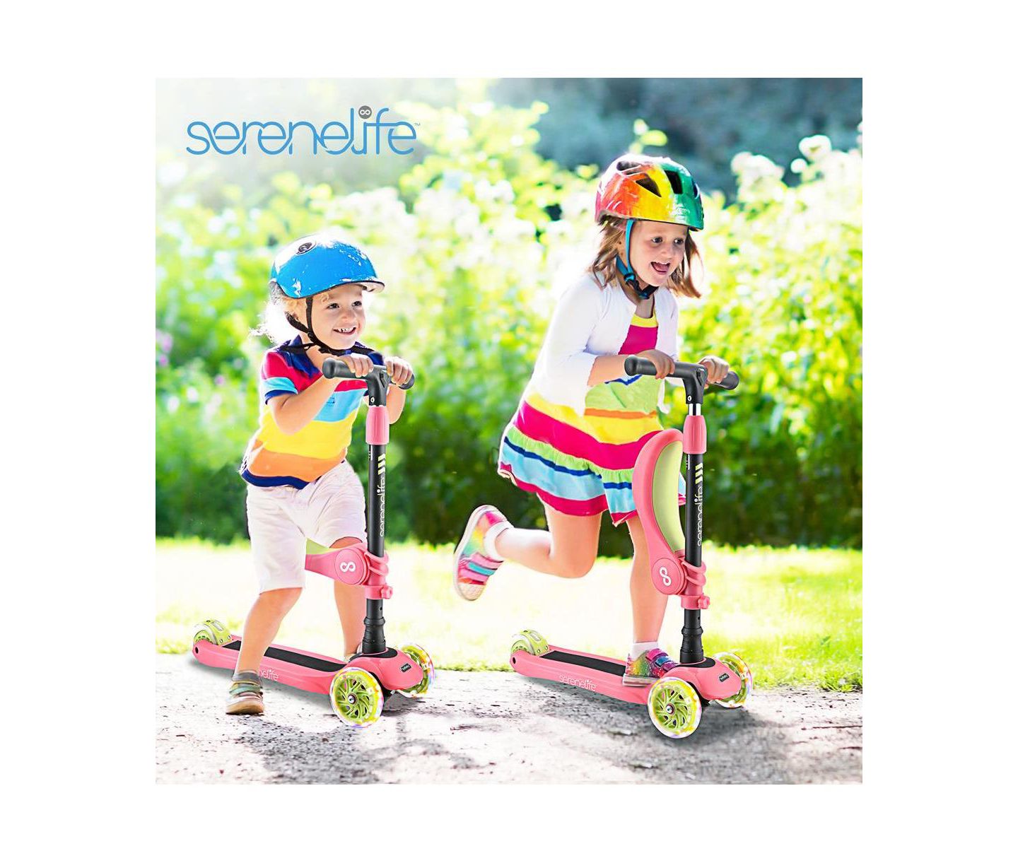Детская игрушка SereneLife Infinity 3-Wheel Kids Scooter with LED Wheels & Adjustable Handlebar, 132 lb. Weight Capacity, Ages 2-7, цвет: Розовый — фото 6