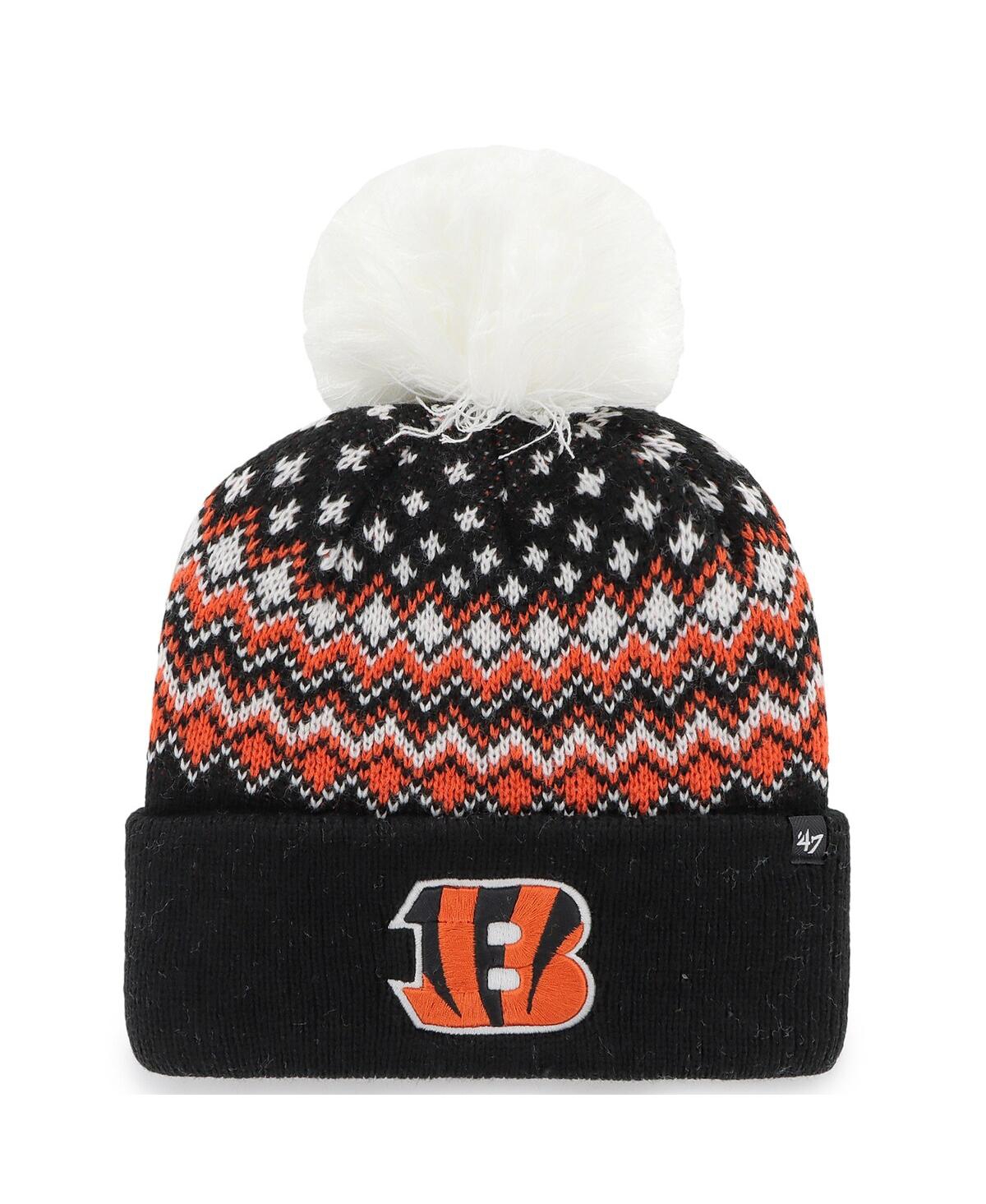 47 BRAND WOMEN'S BLACK CINCINNATI BENGALS ELSA CUFFED KNIT HAT WITH POM 