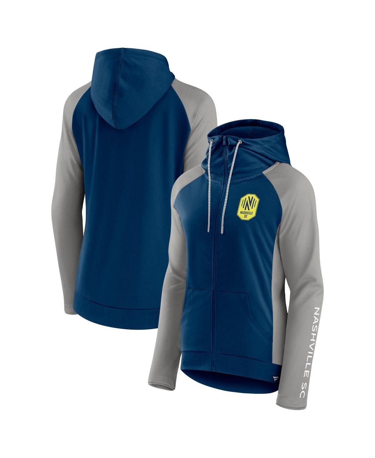 Women's Navy/Gray Nashville Sc Iconic Raglan Full-Zip Hoodie Jacket - Navy, Gray