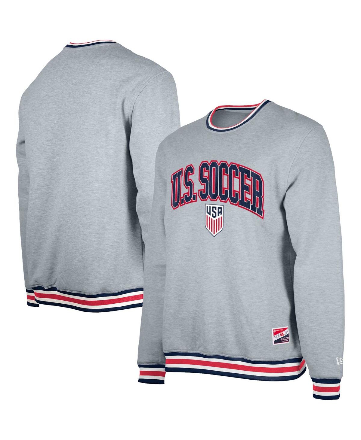 5th & Ocean By New Era Men's Gray Usmnt Throwback Fleece Crewneck Pullover Sweatshirt In Gray