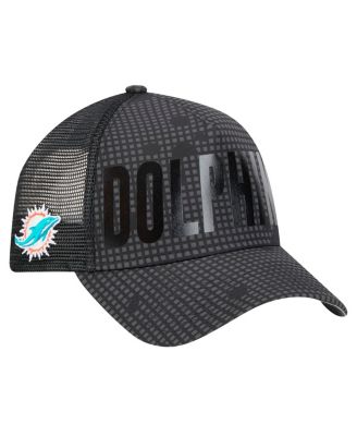 New Era - Men's Black Miami Dolphins Midnight Ink Tonal Text A-Frame Trucker 9FORTY Adjustable Hat