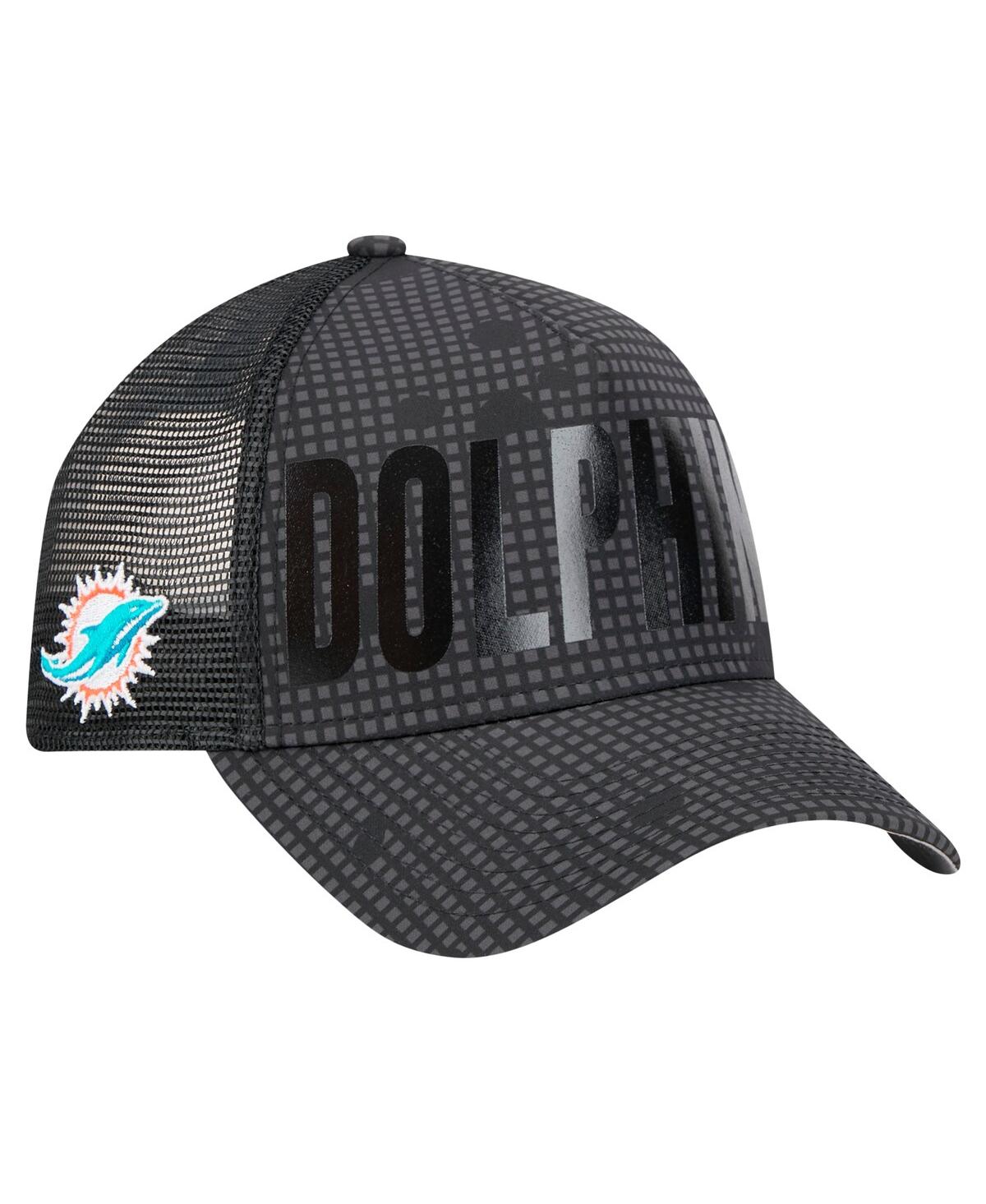 New Era Men's Black Miami Dolphins Midnight Ink Tonal Text A-frame Trucker 9forty Adjustable Hat In Black