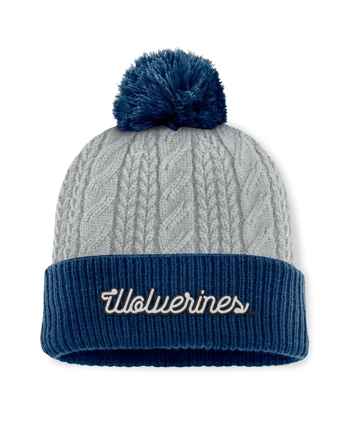 Women's Gray/Navy Michigan Wolverines Becca Cuffed Knit Hat with Pom - Gray, Navy
