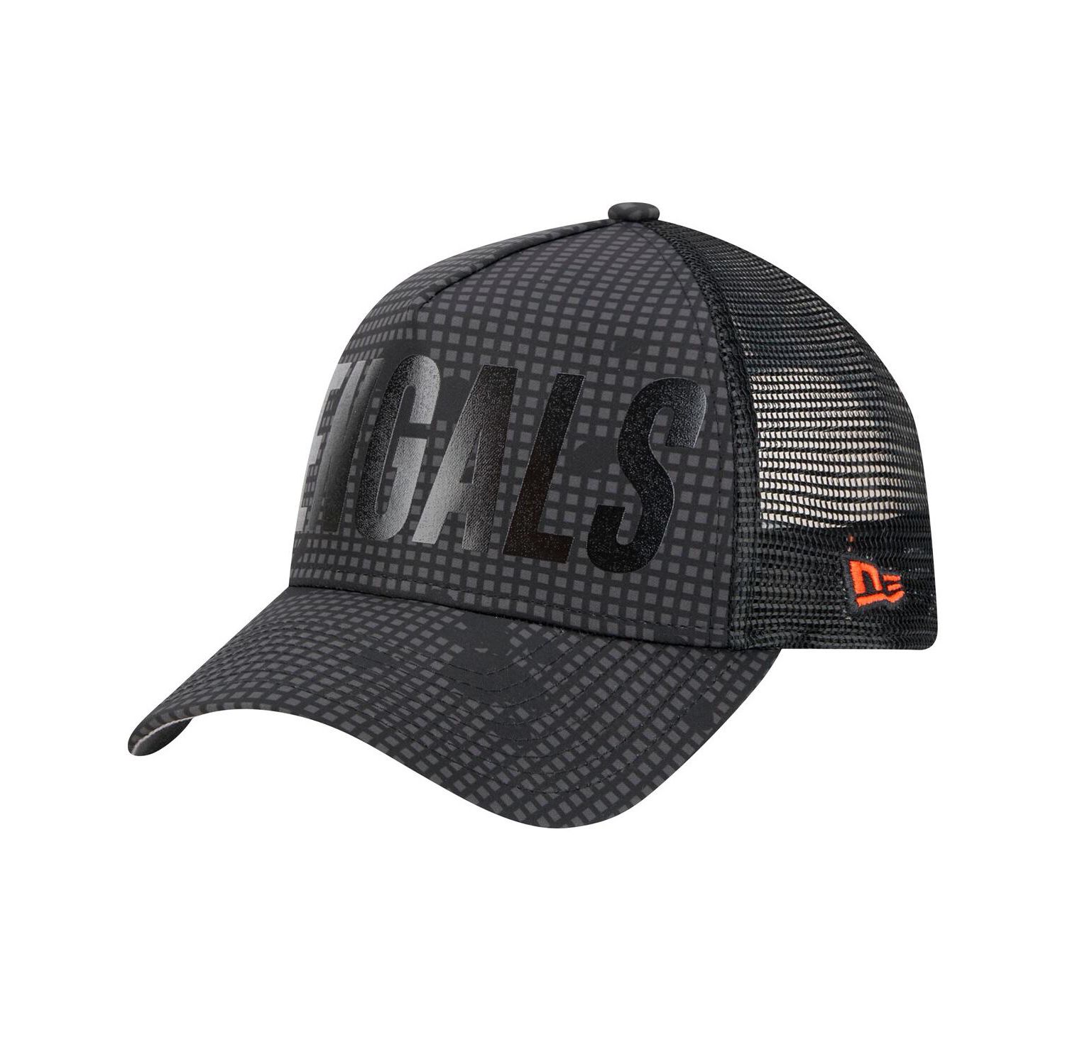 Men's Black Cincinnati Bengals Midnight Ink Tonal Text A-Frame Trucker 9FORTY Adjustable Hat