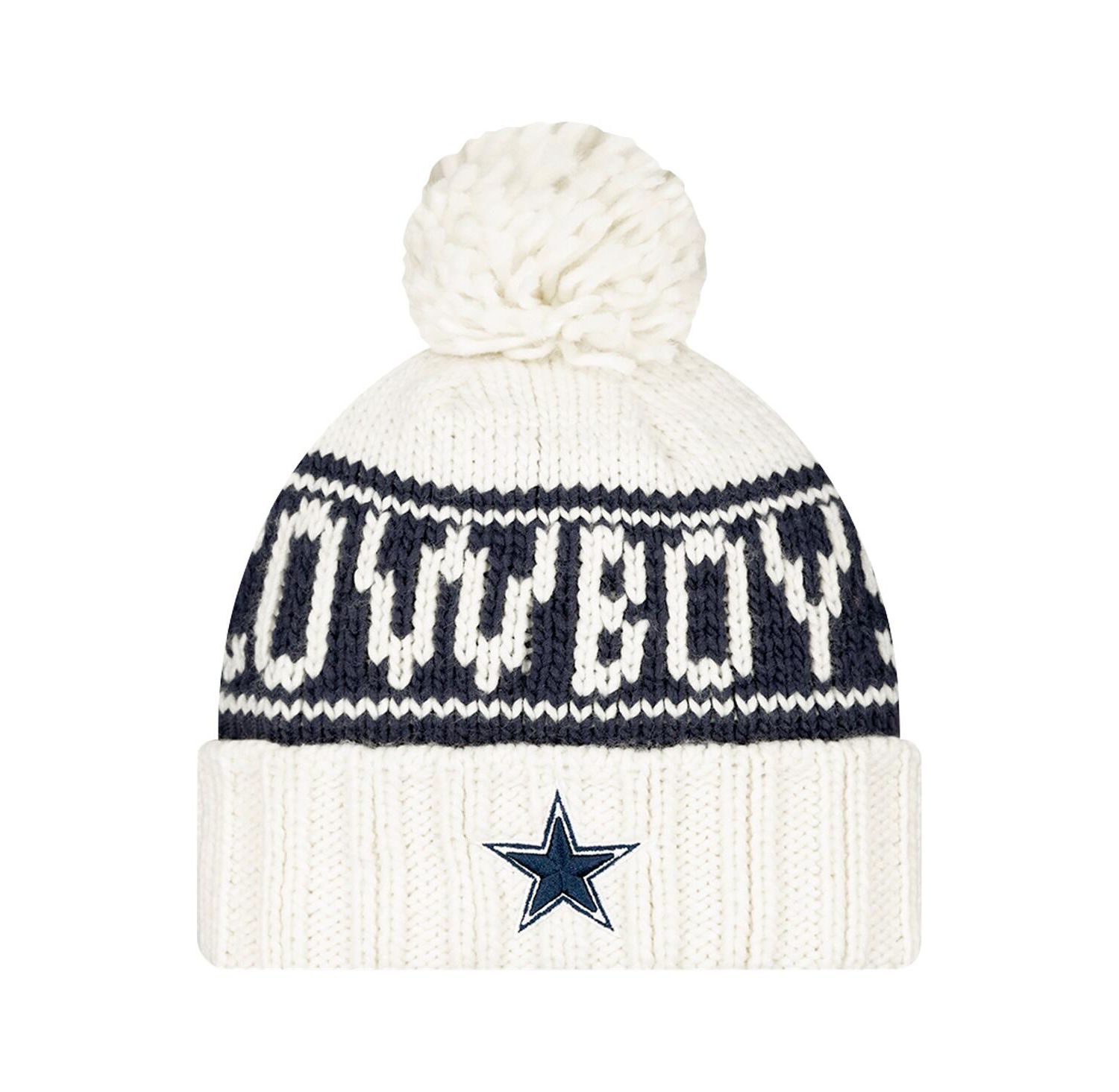 Women's White Dallas Cowboys 2024 Sideline Cuffed Knit Hat with Pom