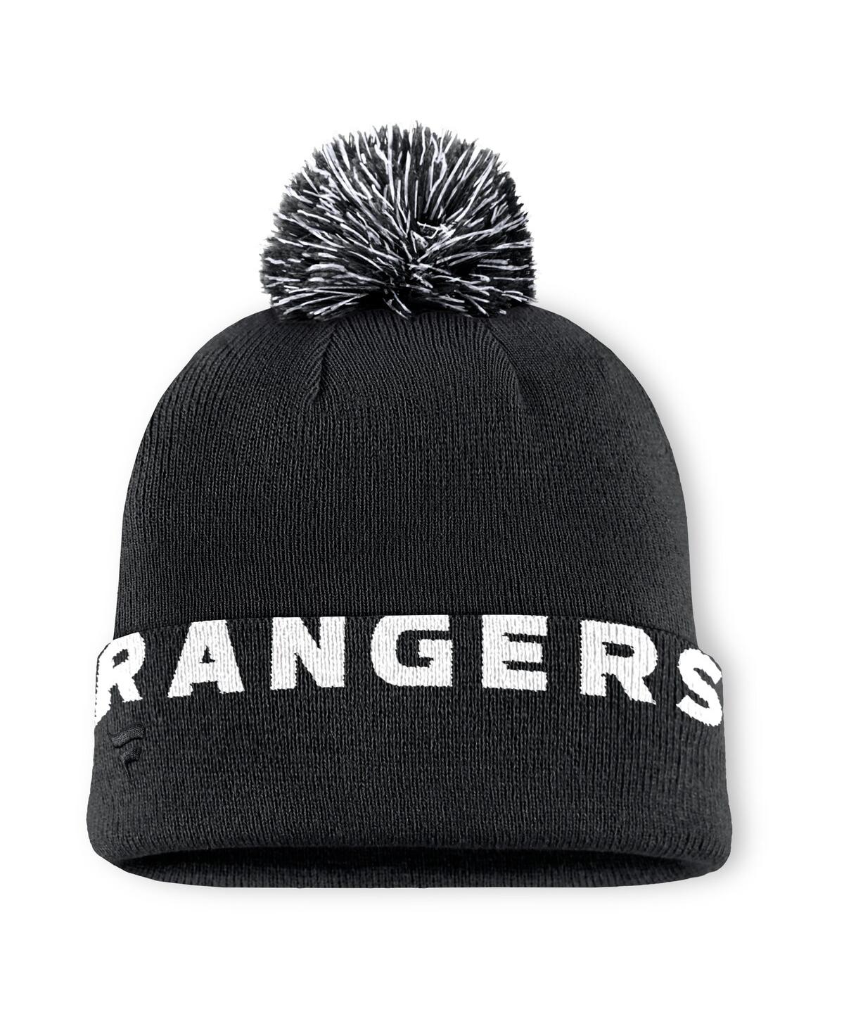 Fanatics Men's Black New York Rangers Fundamental High Stick Cuffed Knit Hat With Pom In Black