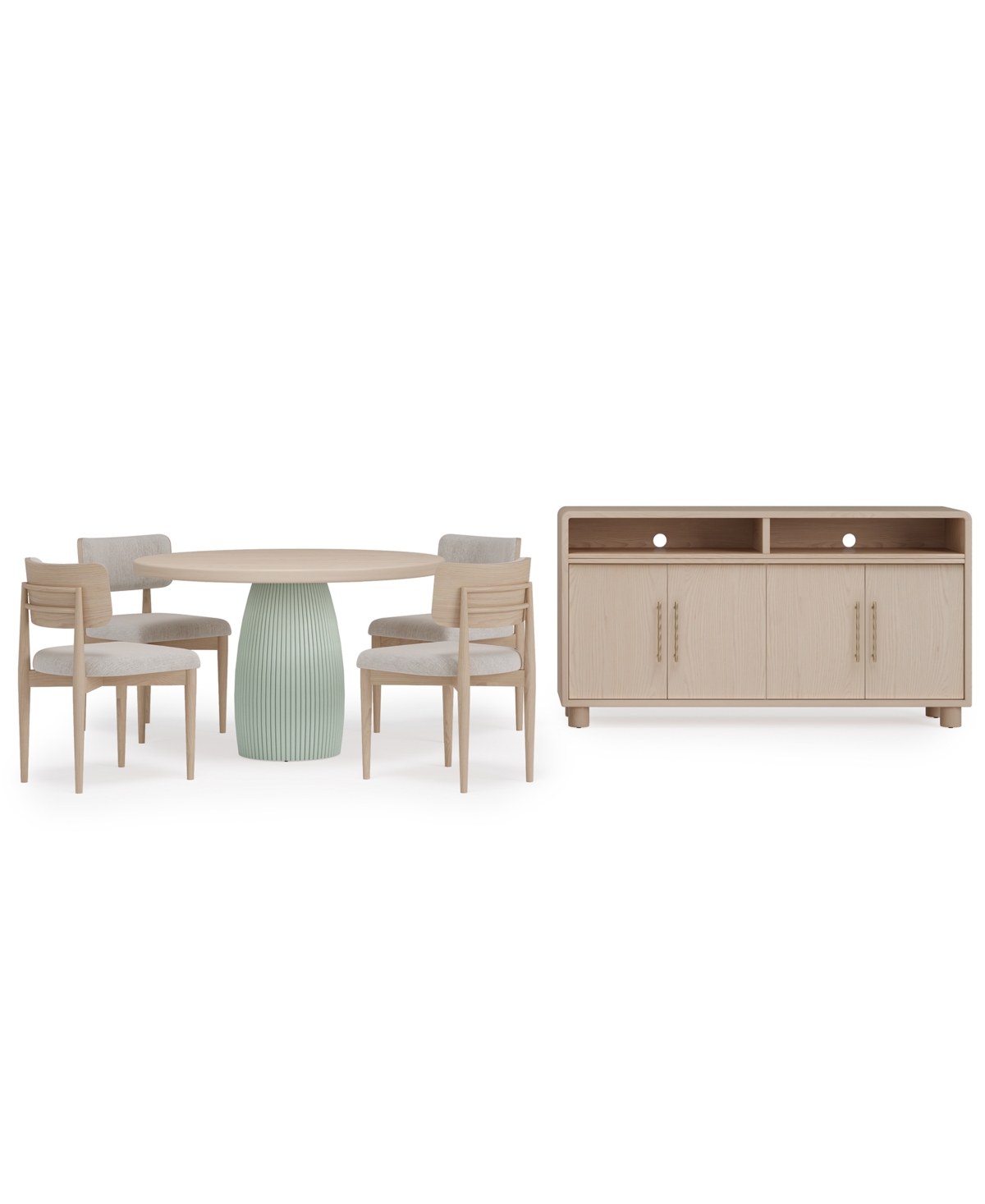 Macy's Lunare 5-pc. Dining Set (round Table & 4 Curved Chairs), Created For  In Sand,jade