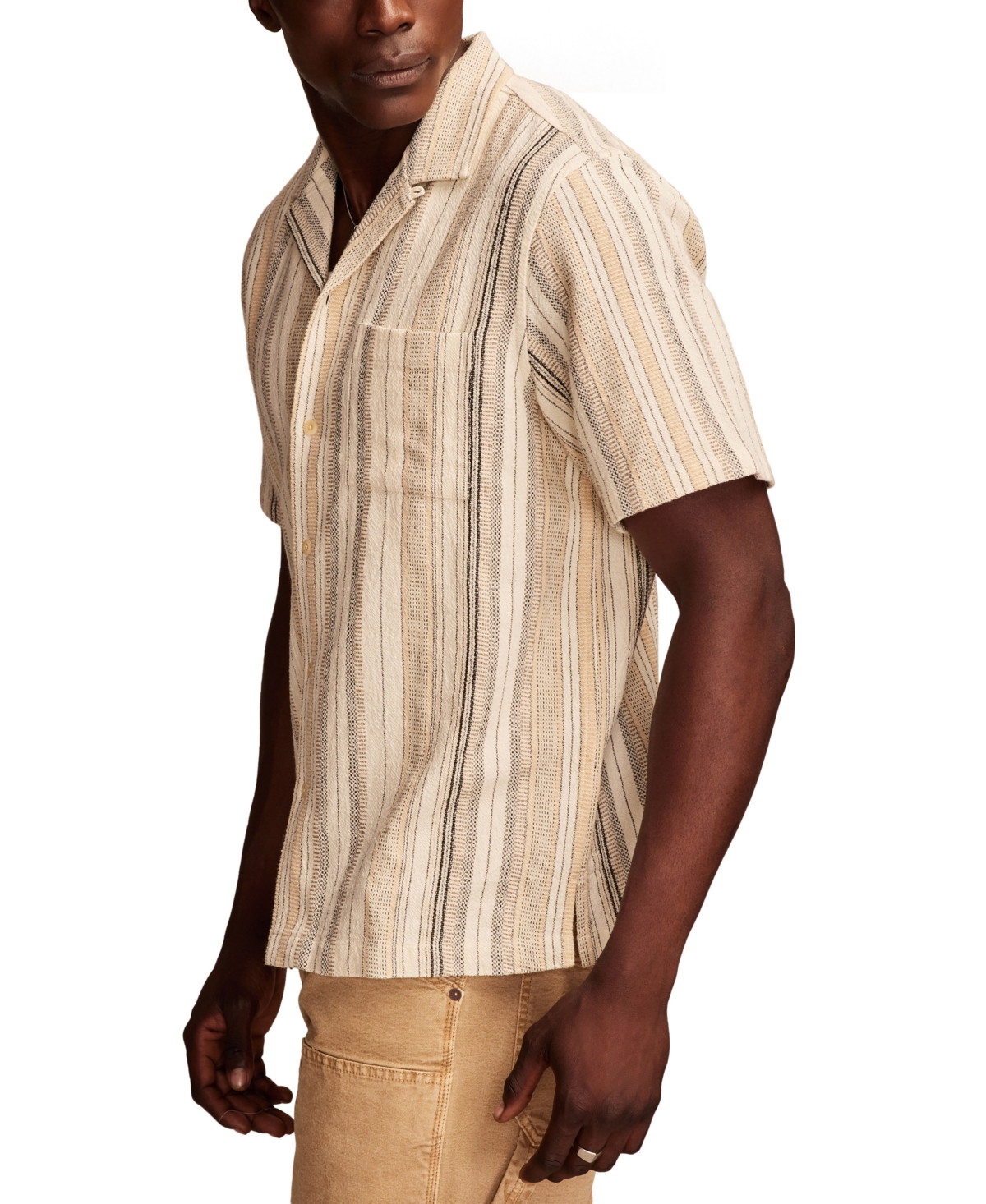 LUCKY BRAND MEN'S CAMP COLLAR STRIPE SHIRT 