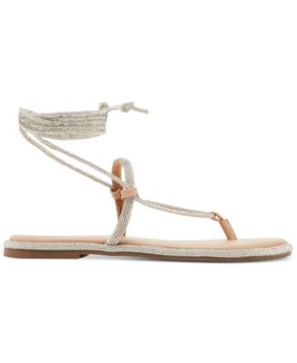 Glam Rhinestone Lace-Up Flat Sandals