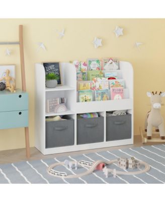Kids Bookcase and Bookshelf, Multifunctional Bookcase with 3 Collapsible Fabric Drawers