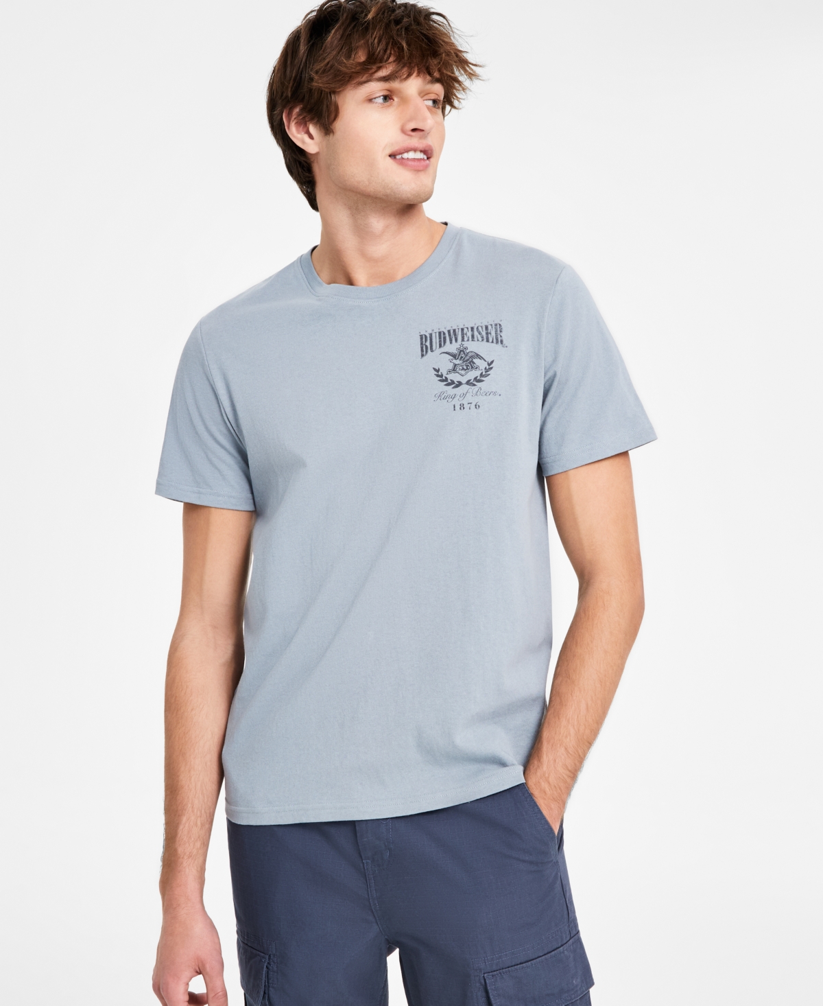 Shop Sun + Stone Men's Budweiser Regular-fit Graphic T-shirt, Exclusively At Macy's In Blue Hail