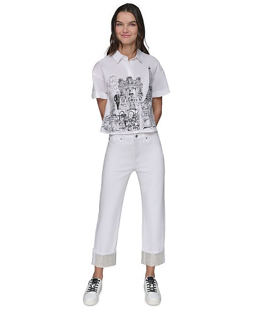 alfani KARL LAGERFELD PARIS Petite Crystal-Cuff Cropped Jeans Women's Fashion Shoes & Accessories