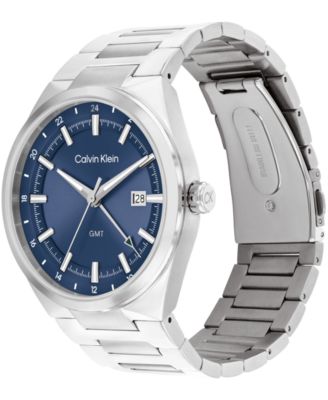 Men's Distinguish GMT Silver Tone Stainless Steel Bracelet Watch, 44mm