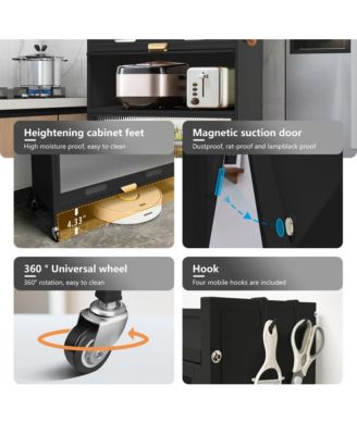 3 Door Accent Cabinet, 4 Tier Kitchen Organizer Shelf, White