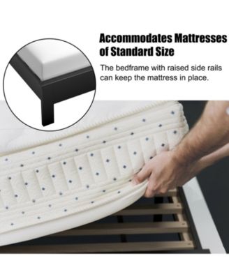 Queen Size Platform Bed Frame with High Headboard and Rubber Wood Legs