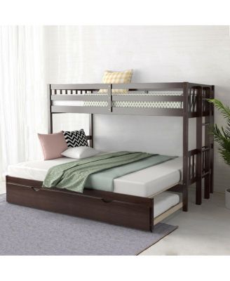 Twin Pull-Out Bunk Bed with Trundle Wooden Ladder